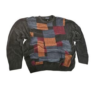 Dockers Chenille Sweater Mens XL Colorblock Patchwork 90s Knit
